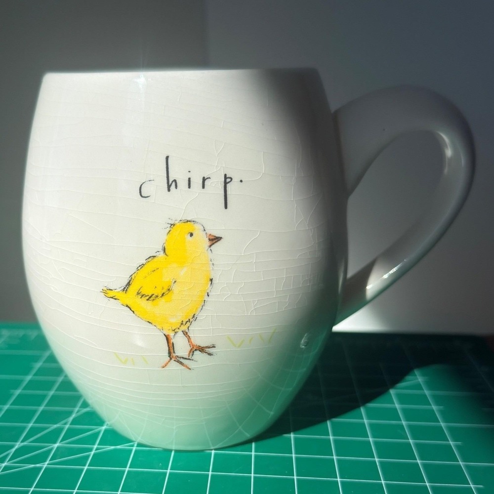 Rae Dunn Artisan Collection Chirp Chick Mug Yellow Interior Crackle Glaze
